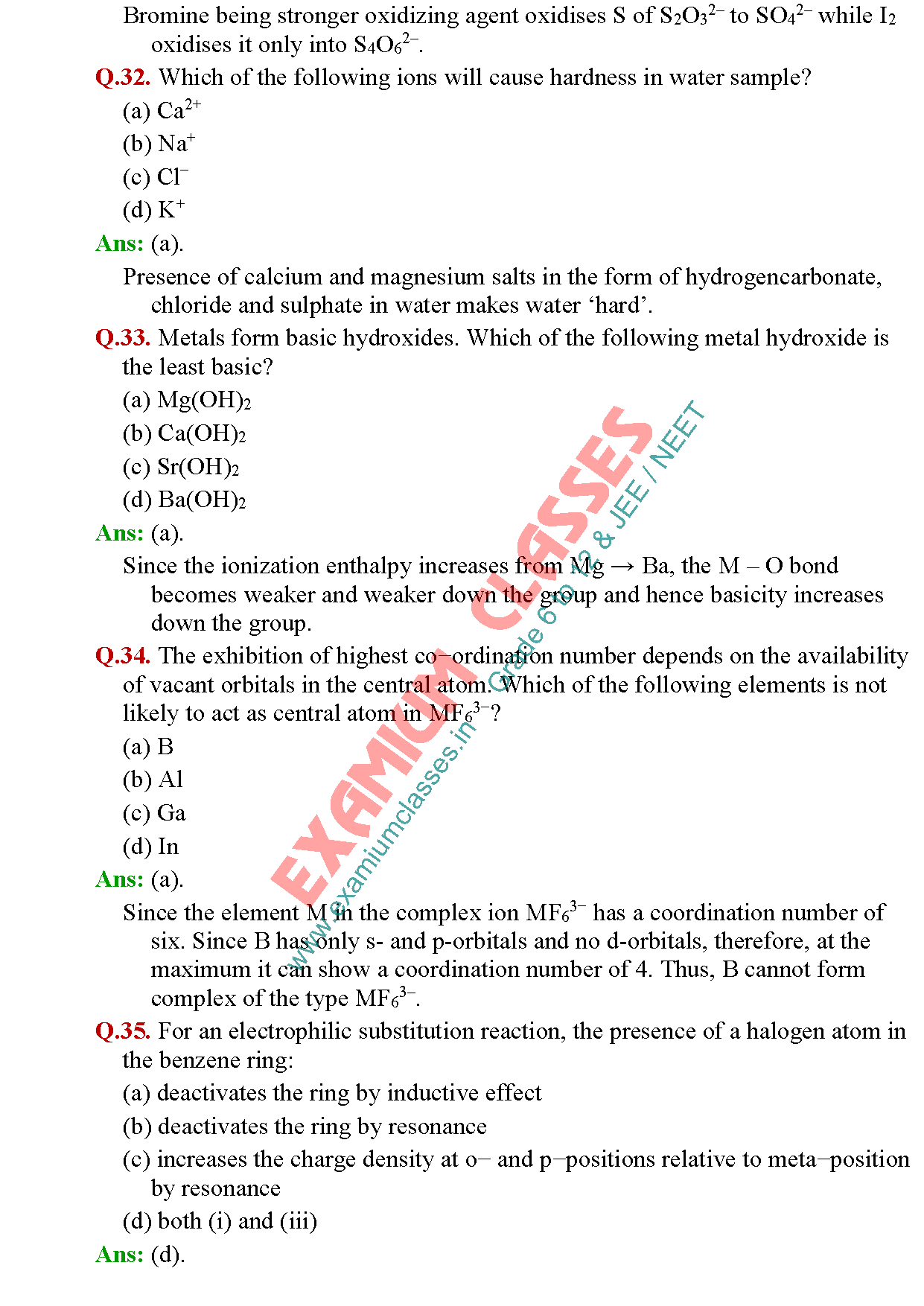 Class Chemistry Multiple Choice Questions Part