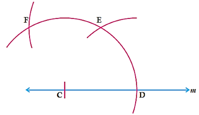 radius to cut the previous arc at E