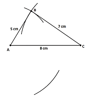 Draw an arc from A as the centre with radius 6.5 cm.
