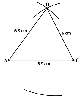Draw an arc of radius 8 cm just opposite to the point D with reference to AC.