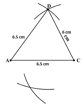 Draw an arc keeping C as centre and radius 5.5 cm so that it intersects the other arc.