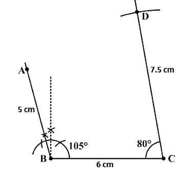 Mark the length of CD i.e.7.5 cm from C to make CD = 7.5 cm