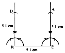 Draw the arc of 5.1 cm from the vertex R and E to cut the lines RD and EA respectively