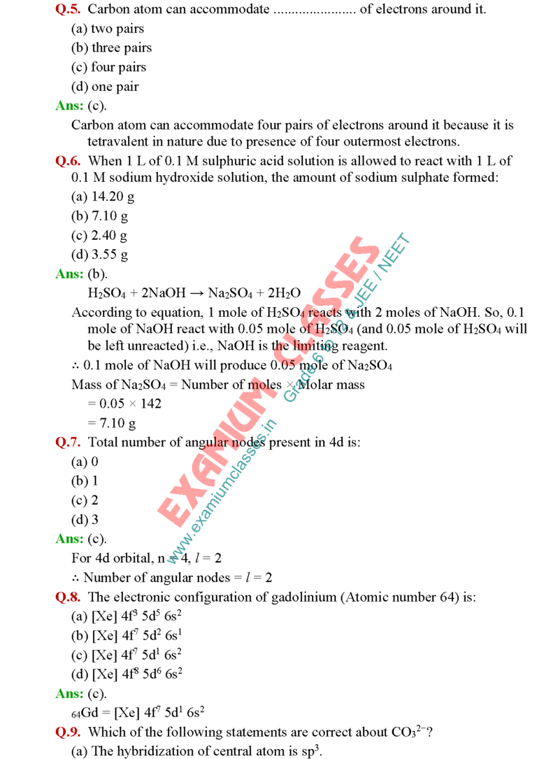 Class 11 Chemistry Multiple Choice Questions Part 1