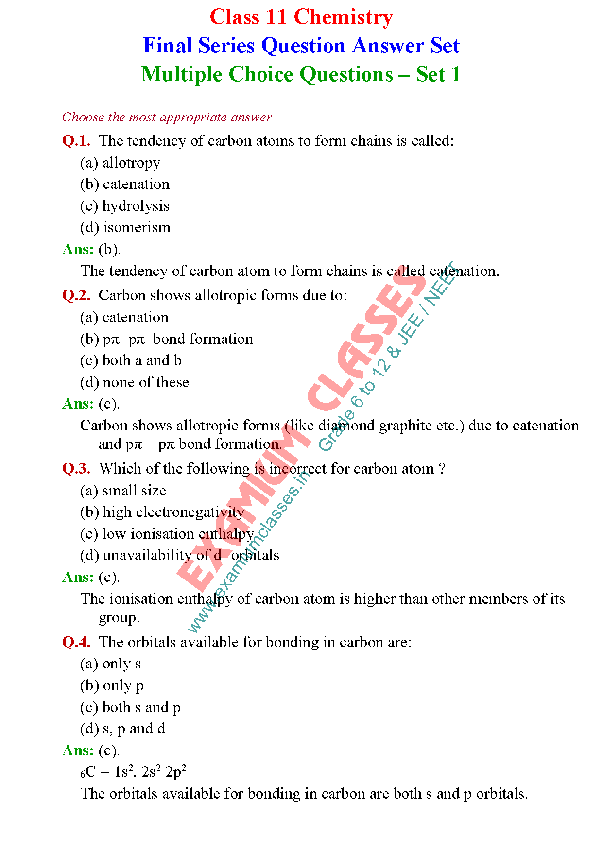 Class 11 Chemistry Multiple Choice Questions Set 15.1