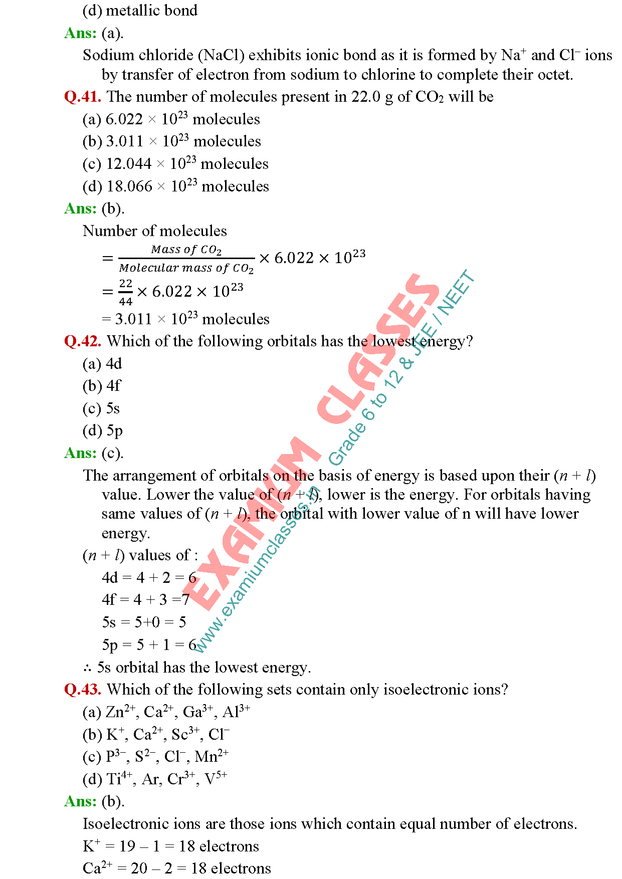 Class 11 Chemistry Multiple Choice Questions Set 15.1