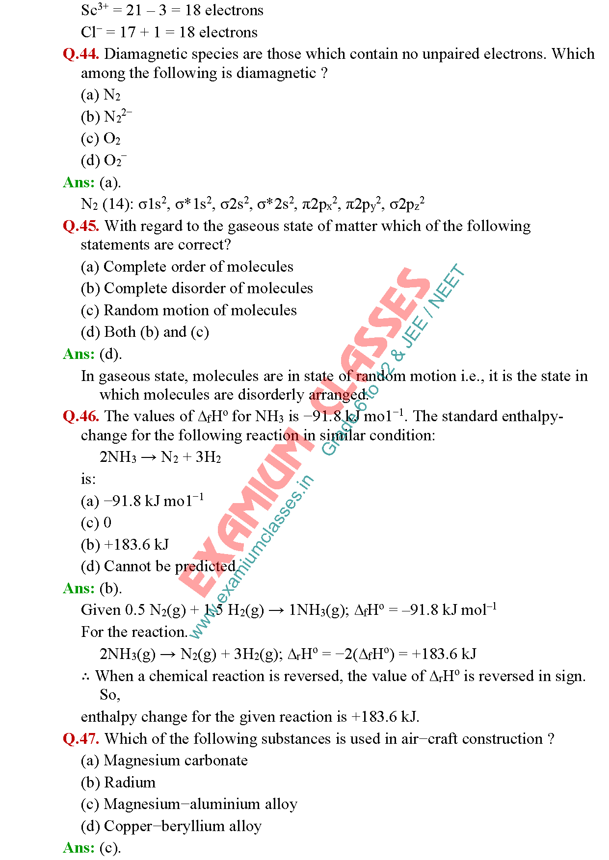 Class 11 Chemistry Multiple Choice Questions Set 15.1