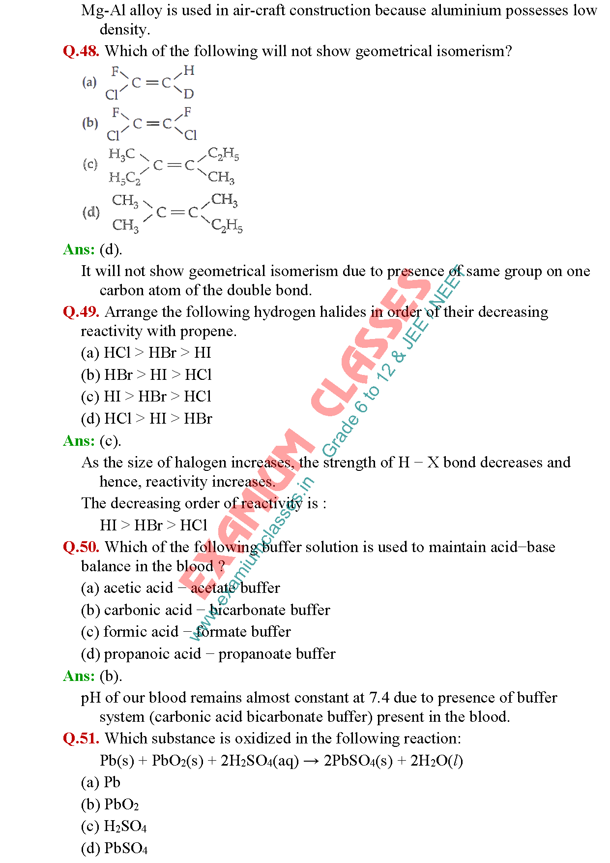 Class 11 Chemistry Multiple Choice Questions Set 15.1