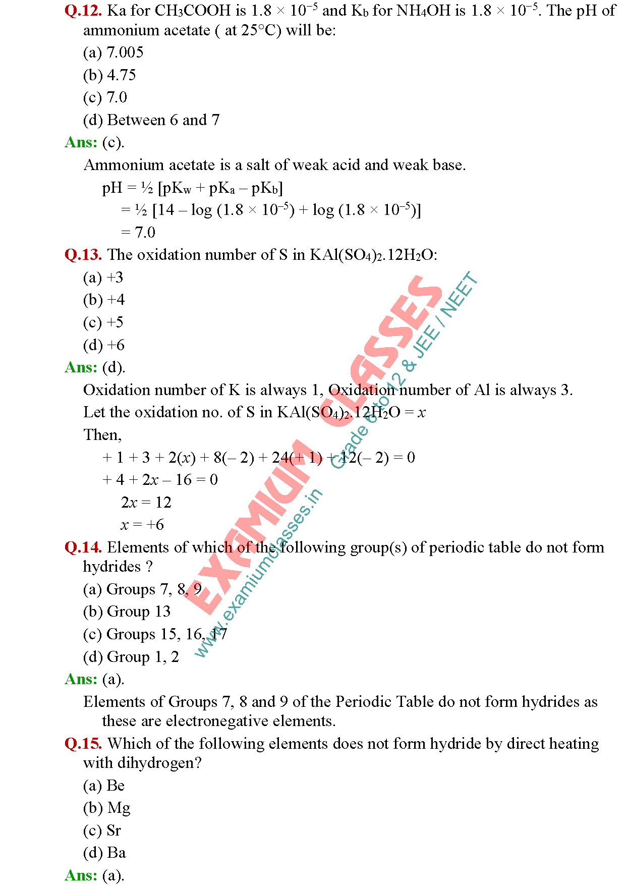 Class 11 Chemistry Multiple Choice Questions Set 15.1