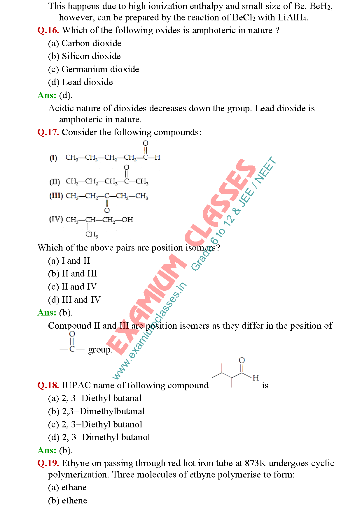 Class 11 Chemistry Multiple Choice Questions Set 15.1