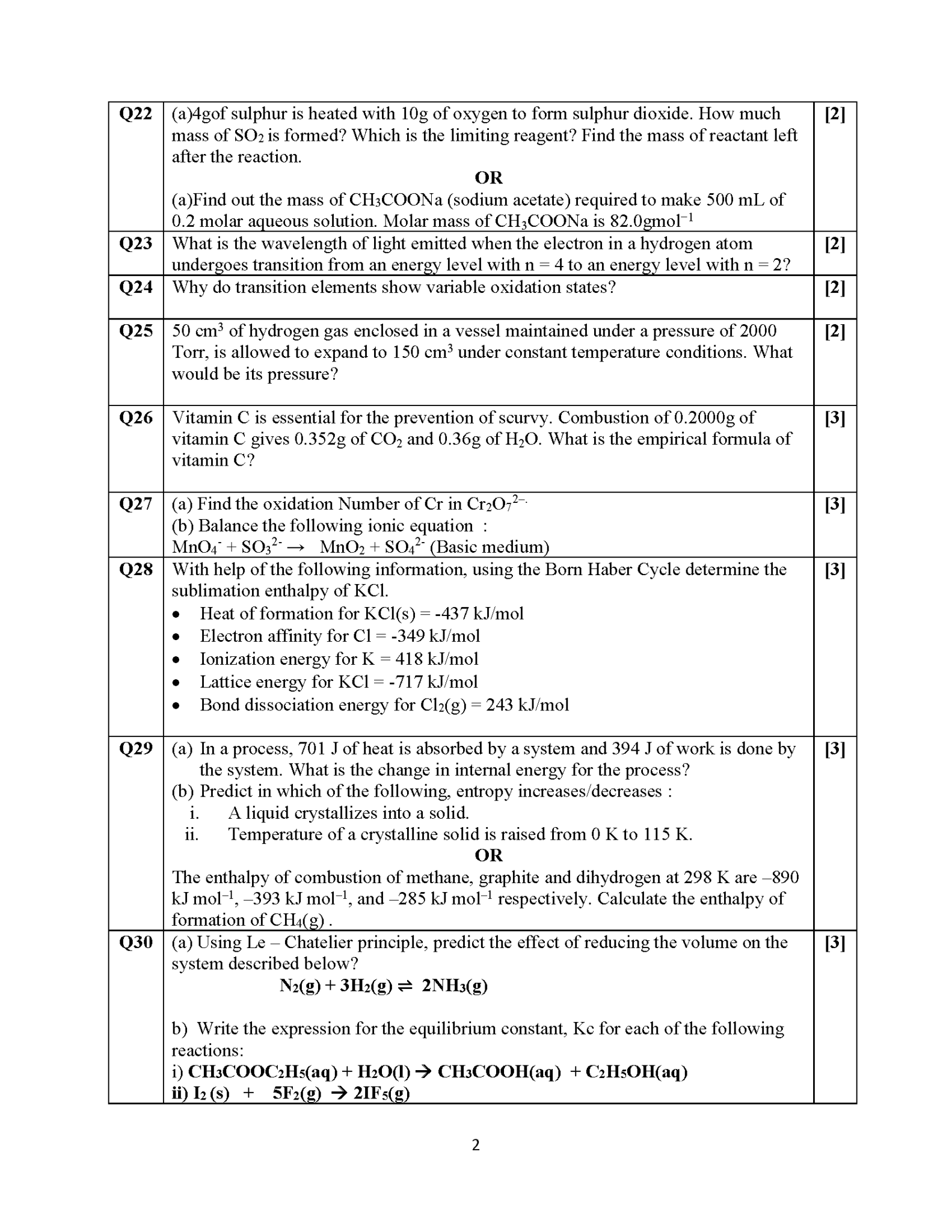 Class 11 Chemistry Sample Paper PRS2021B