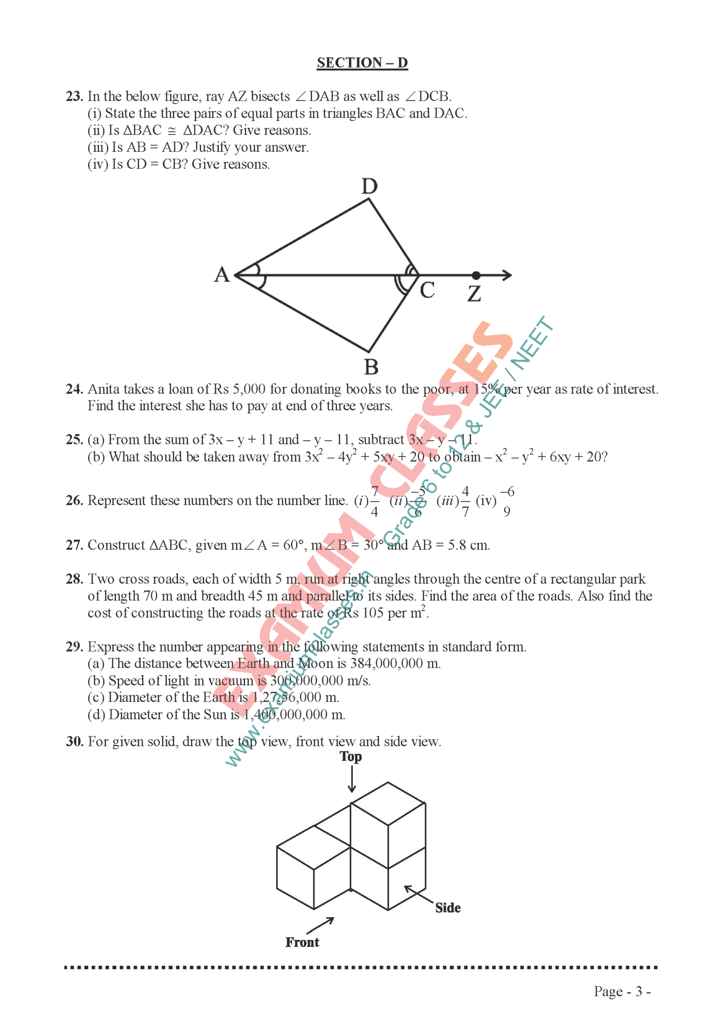 class 7 maths Sample Paper 1 A