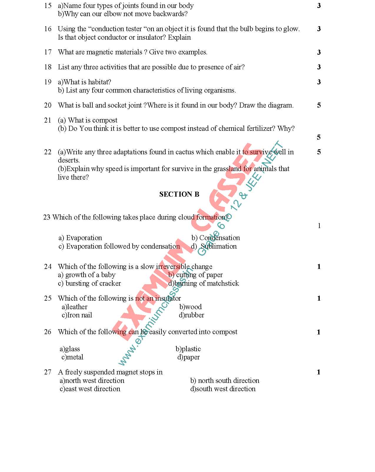 Class 6 Science Sample Paper