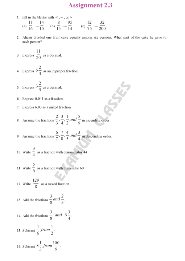Class 7 Mathematics Chapter 2 Assignment 2.3 - EXAMIUM CLASSES