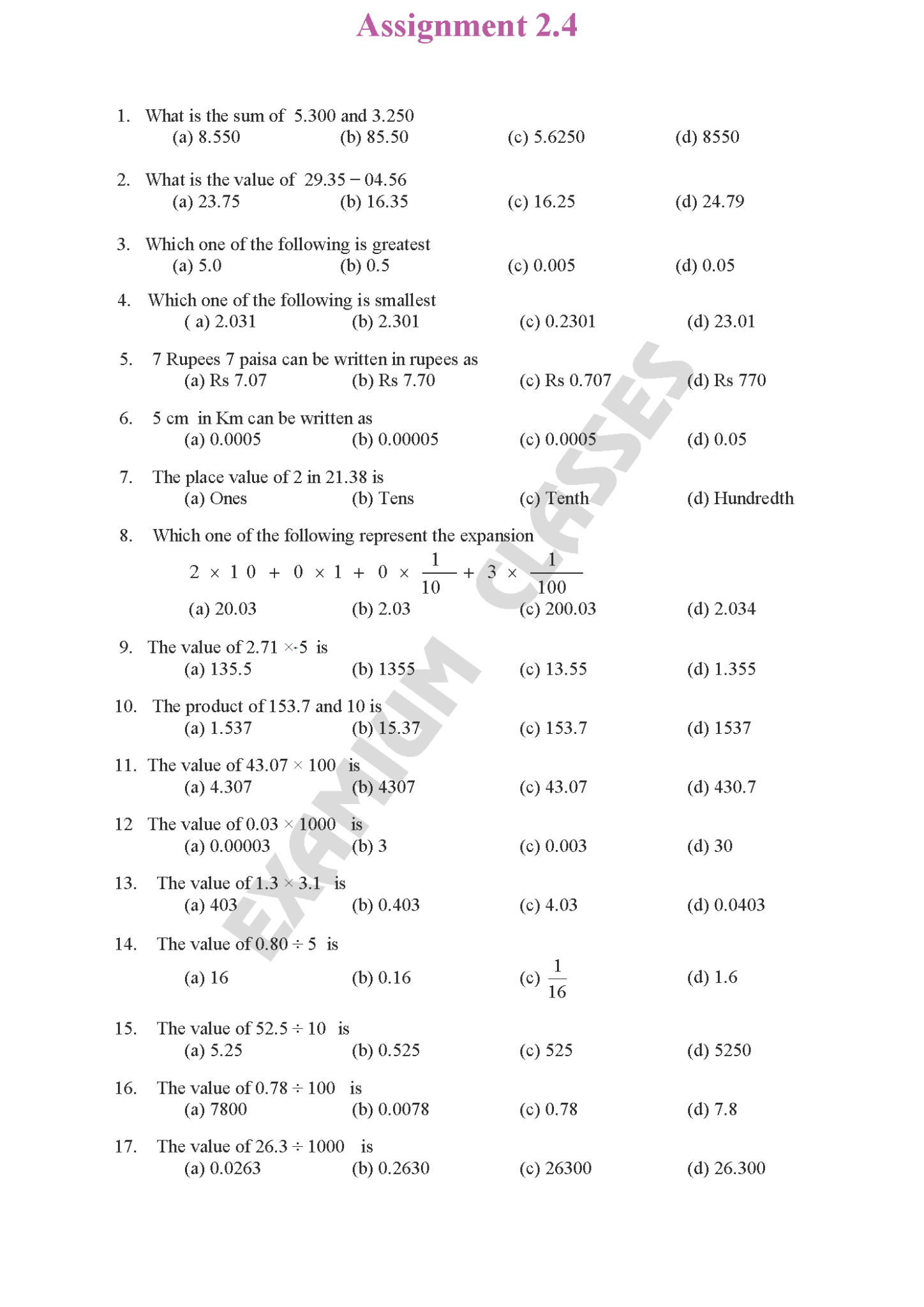 Class 7 Mathematics Chapter 2 Assignment 2.4